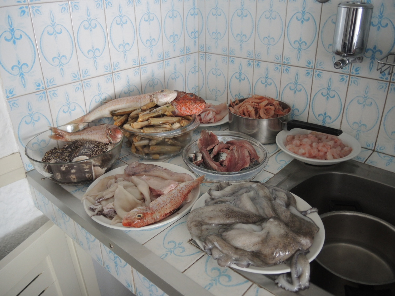 Fresh seafood and fish in riad's kitchen