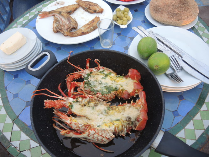 Langouste dinner in Essaouira, Morocco