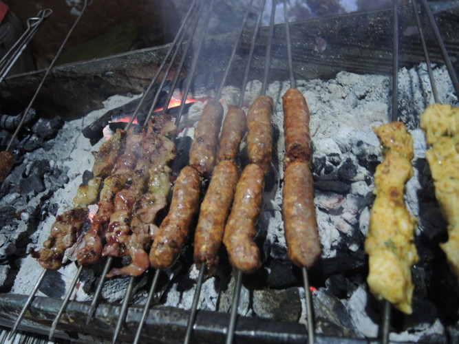 Merguez hotdogs and lamb kebab