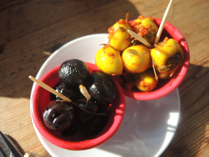 Olives for appetizer in Moroccan restaurant