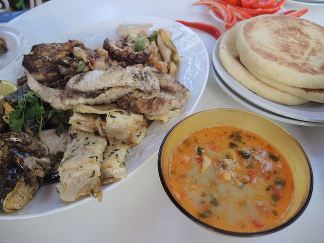 Homemade fish soup and Fish Plate in Morocco