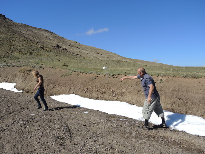 Playing in snow in the Atlas Mountains