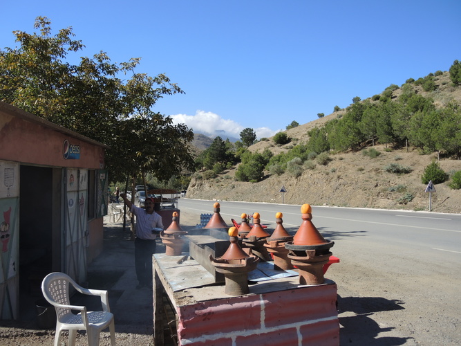 Tagines in front of a restaurant waiting for the customers