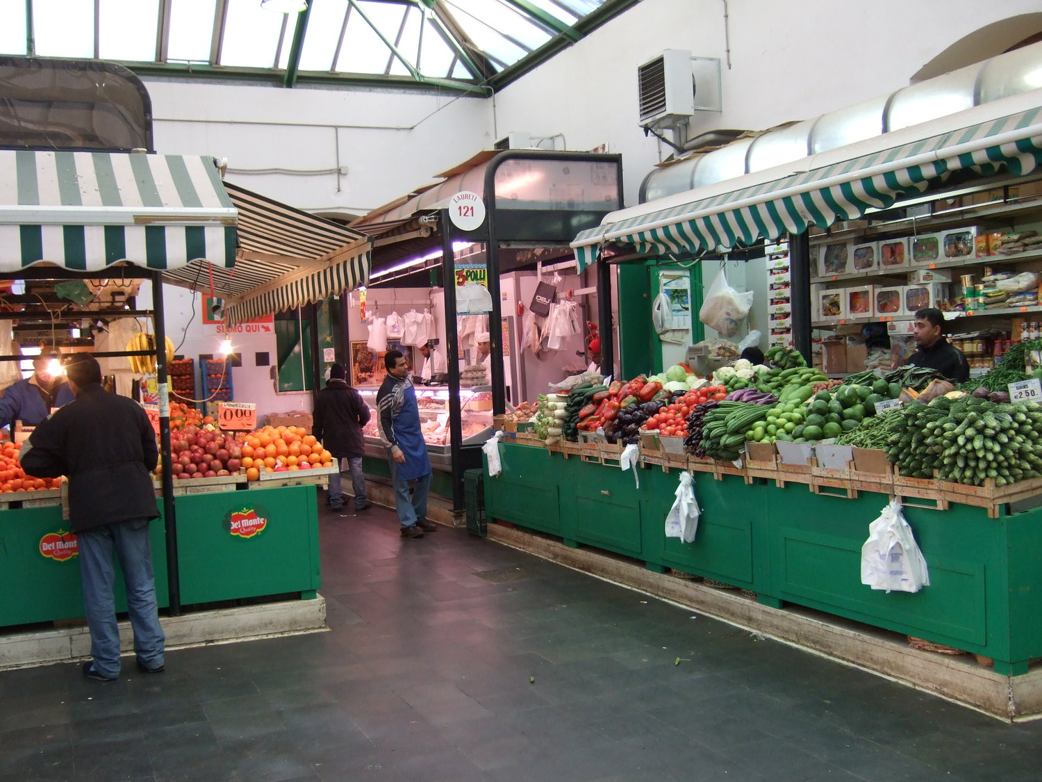 Fish market in Rome. Mercato Esquilino meet and vegetables hall