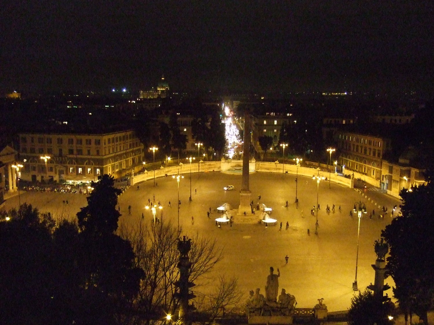 Rome at night. The Pincio Gardens above the Piazza del Popolo.