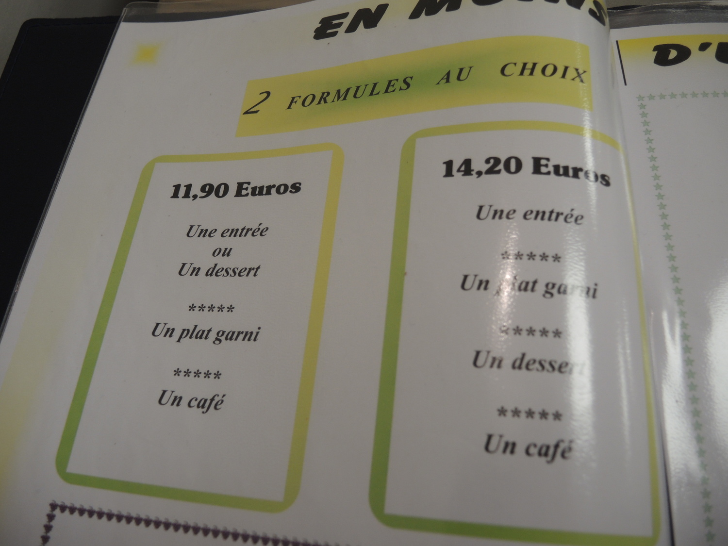 Three rounds menu price in Normandy